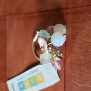 Bohm Pink & White Bead Goldtone Ring